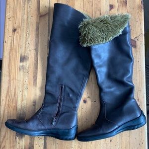 Tall leather knee boots.